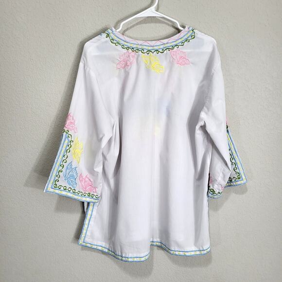 Embroidered Top womens XL XXL 16 18 White Pastel Butterfly Embroidery Summer - Picture 2 of 10